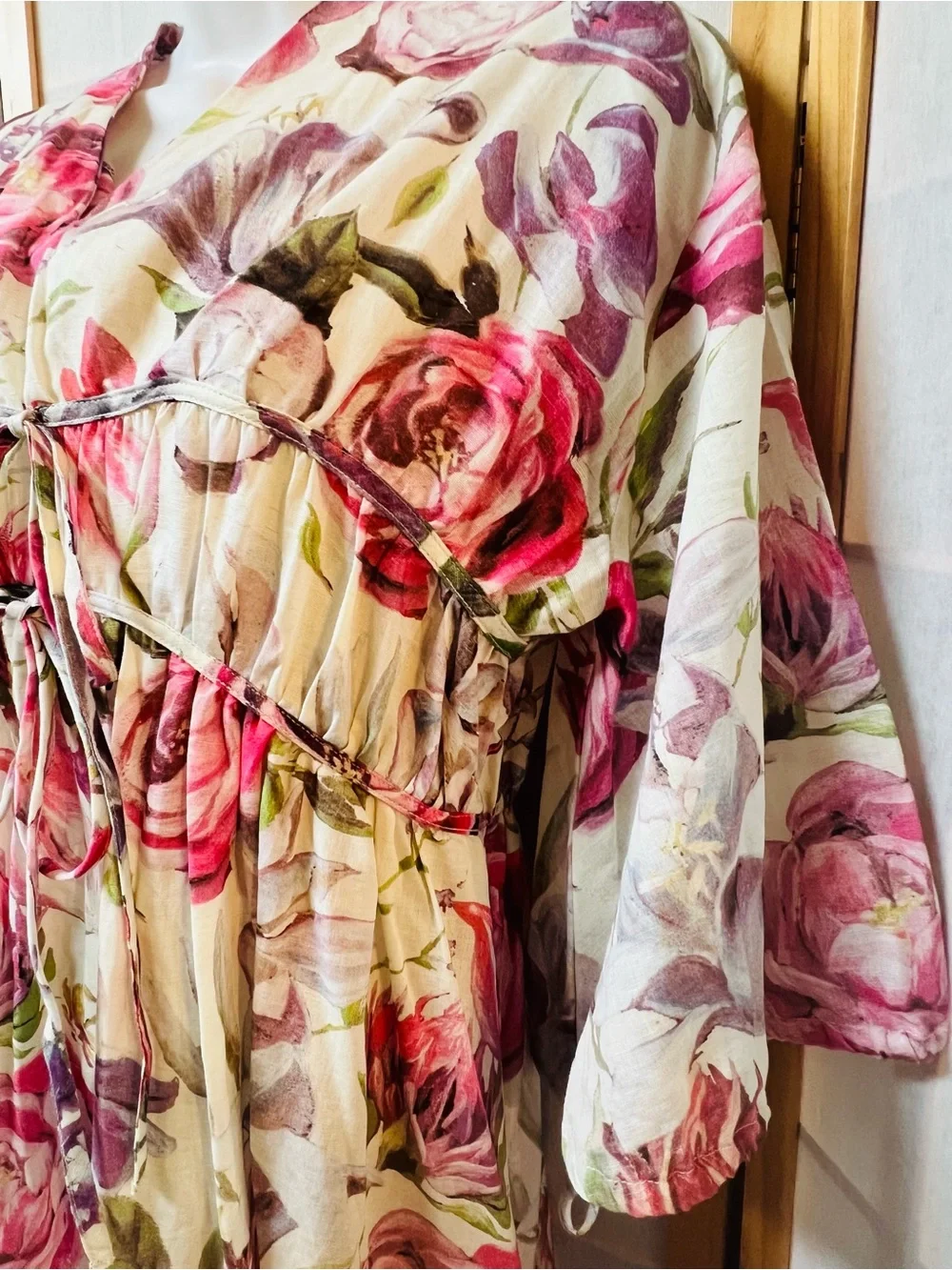 ETHNC Floral Midi‎ Dress Cottagecore Boho Tie Front Balloon Sleeve XS NWT
